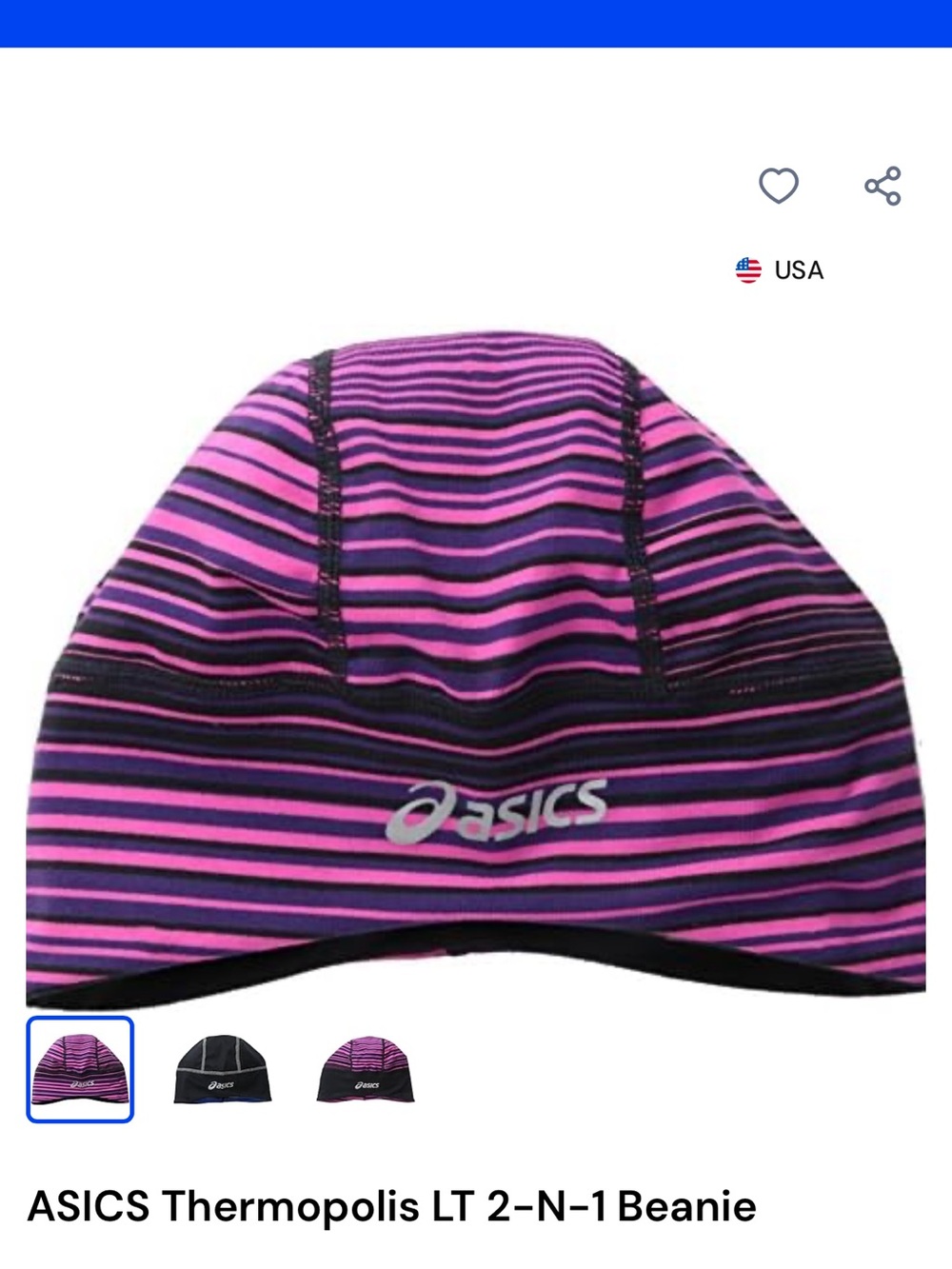 Asics Pink and Black Striped Performance Beanie